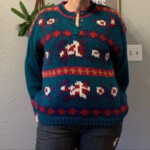 VINTAGE Ivy Wear 80’s Sweater Teal & Floral L